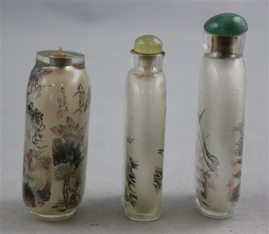 Three Chinese inside-painted glass snuff bottles, 20th century, Richards no.s 40, 106 and 353